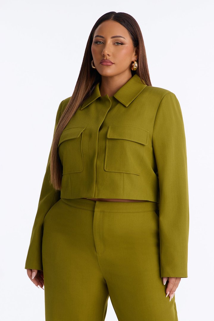 Naomi Boxy Cropped Notch Collar Pocket Blazer - Chartreuse
