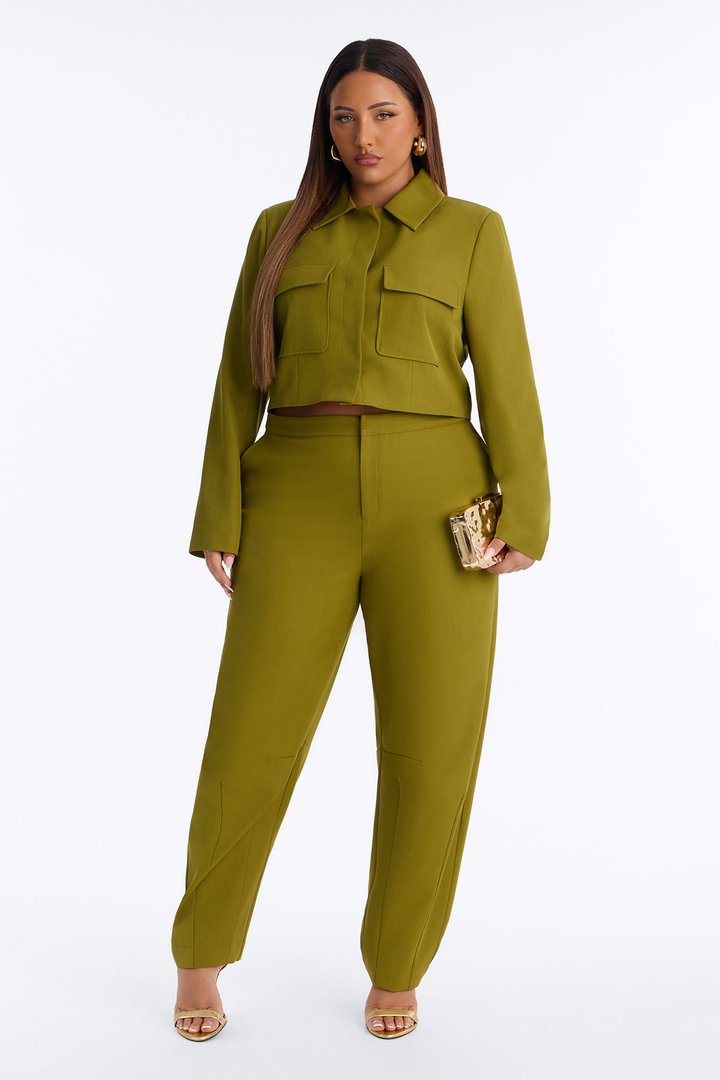 Naomi Boxy Cropped Notch Collar Pocket Blazer - Chartreuse