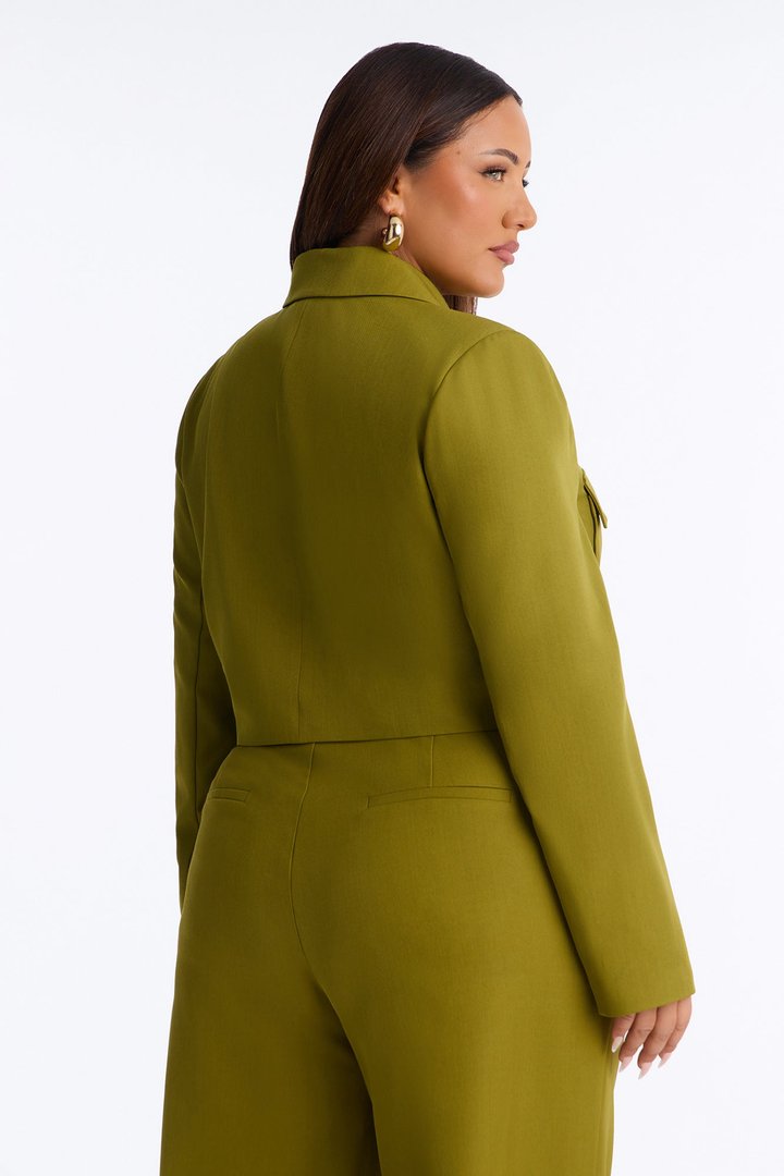 Naomi Boxy Cropped Notch Collar Pocket Blazer - Chartreuse