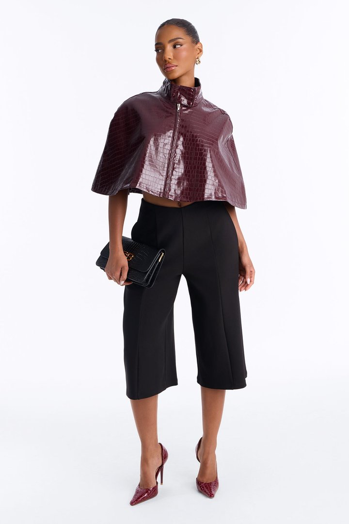 Midnight Funnel Neck Croc Cape - Burgundy