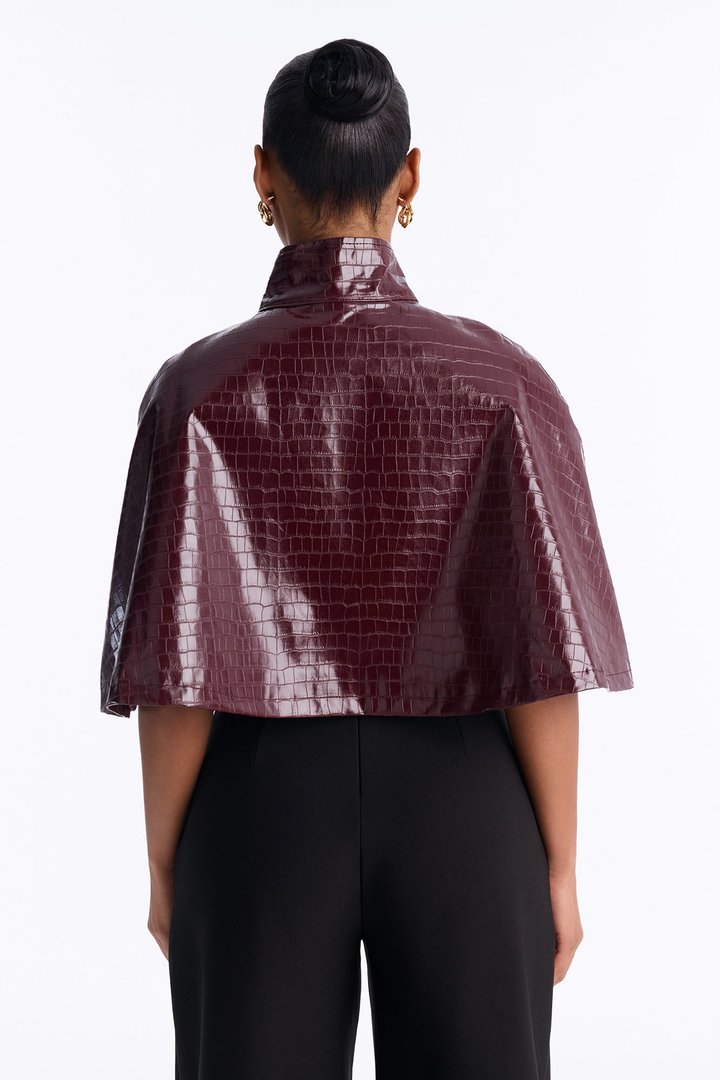 Midnight Funnel Neck Croc Cape - Burgundy