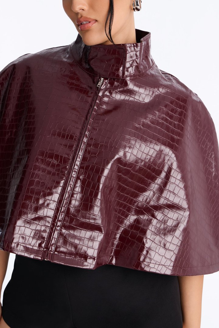 Midnight Funnel Neck Croc Cape - Burgundy