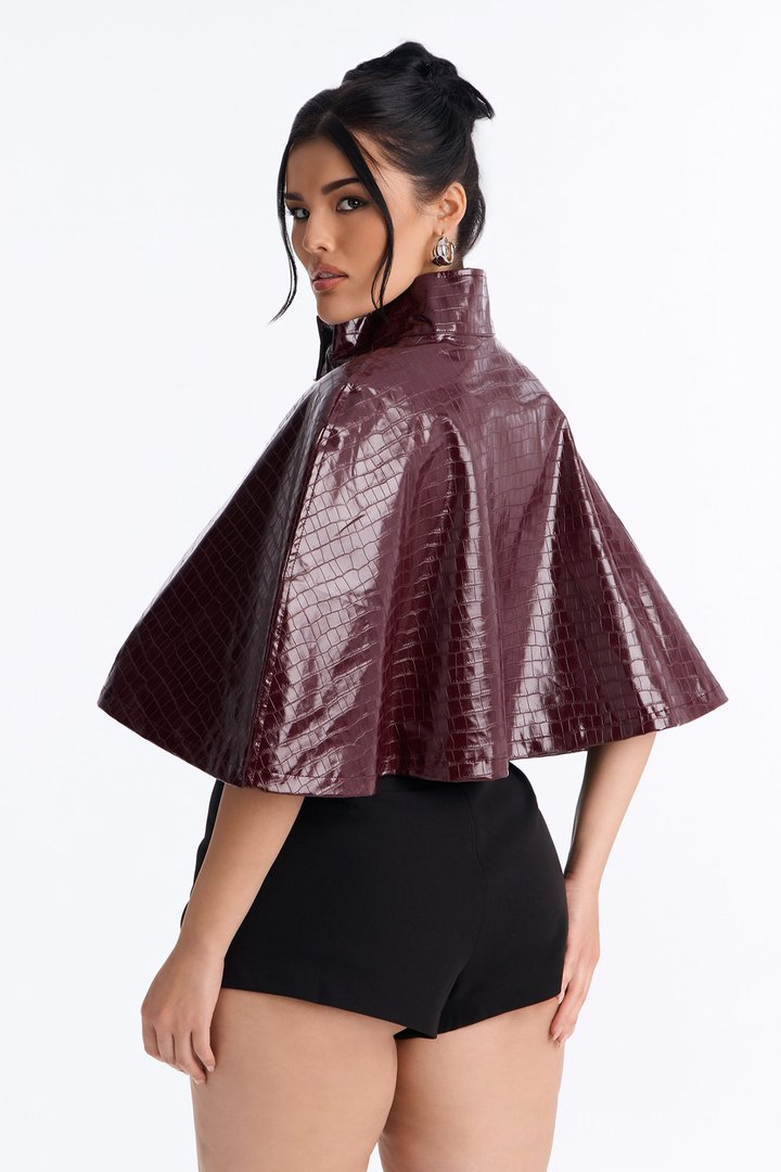 Midnight Funnel Neck Croc Cape - Burgundy