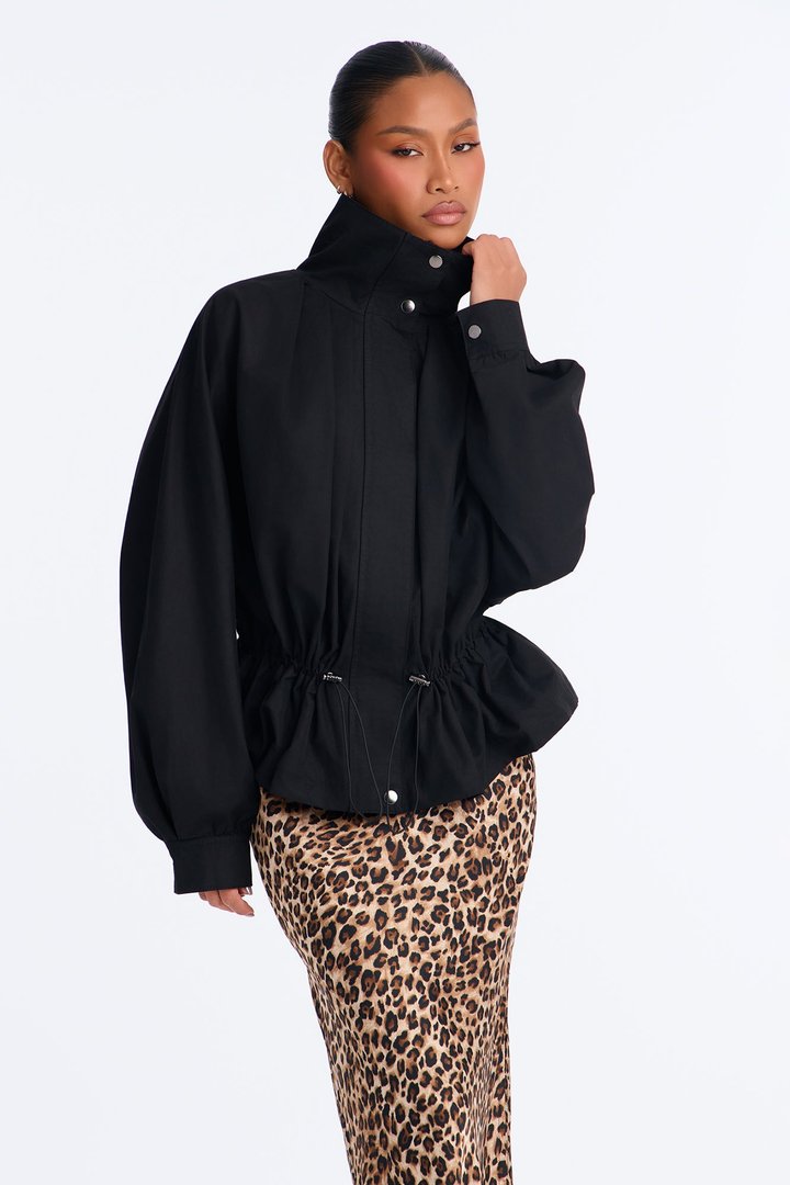 Ready For Action Funnel Neck Anorak Windbreaker Jacket - Black