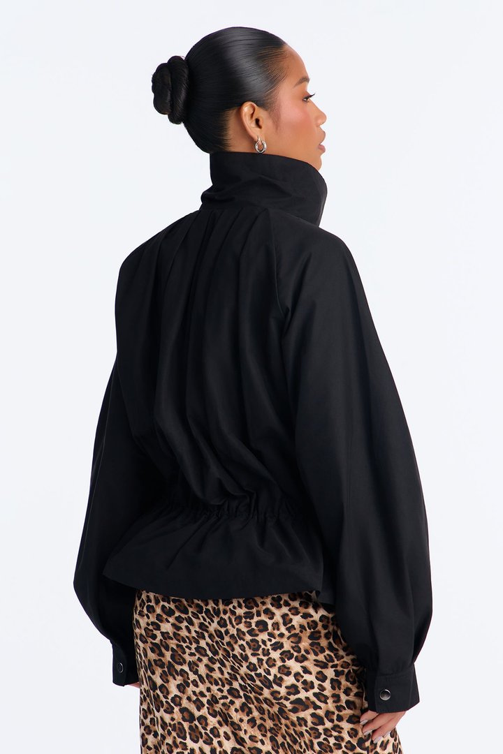 Ready For Action Funnel Neck Anorak Windbreaker Jacket - Black