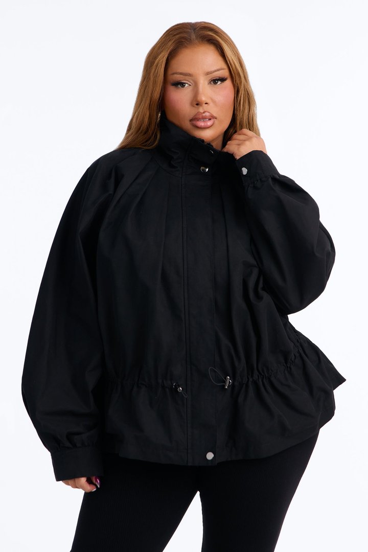 Ready For Action Funnel Neck Anorak Windbreaker Jacket - Black