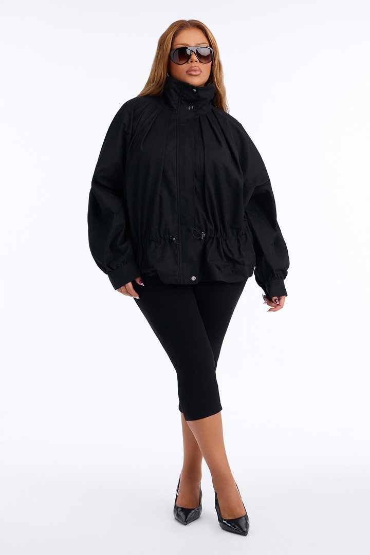 Ready For Action Funnel Neck Anorak Windbreaker Jacket - Black