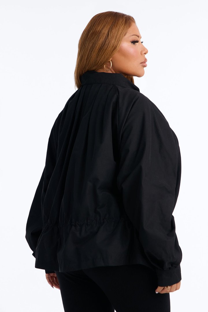 Ready For Action Funnel Neck Anorak Windbreaker Jacket - Black