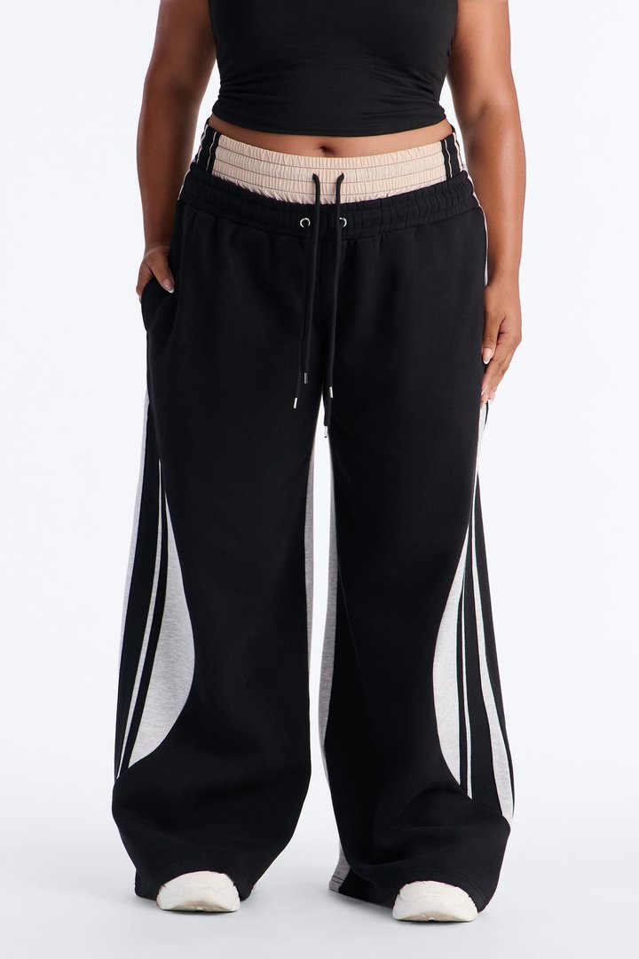 Amara Layered Fleece Lounge Pant - Black/Grey