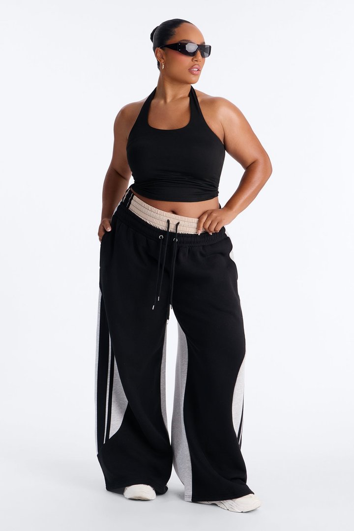 Amara Layered Fleece Lounge Pant - Black/Grey