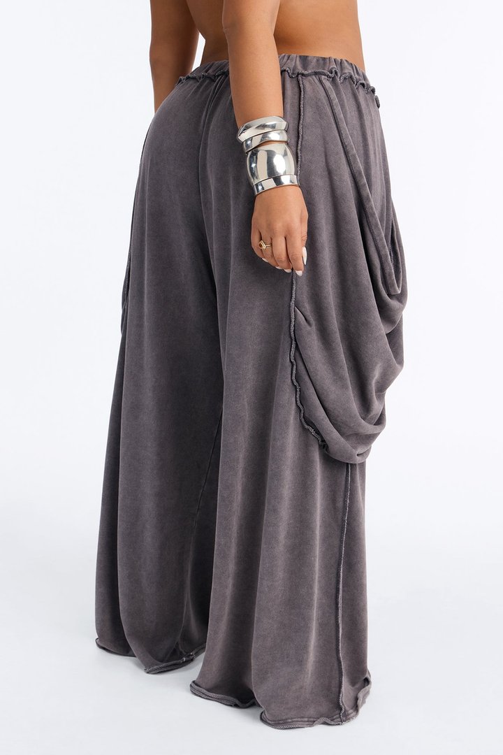 Free Flow Draped Washed Lounge Pant - Charcoal