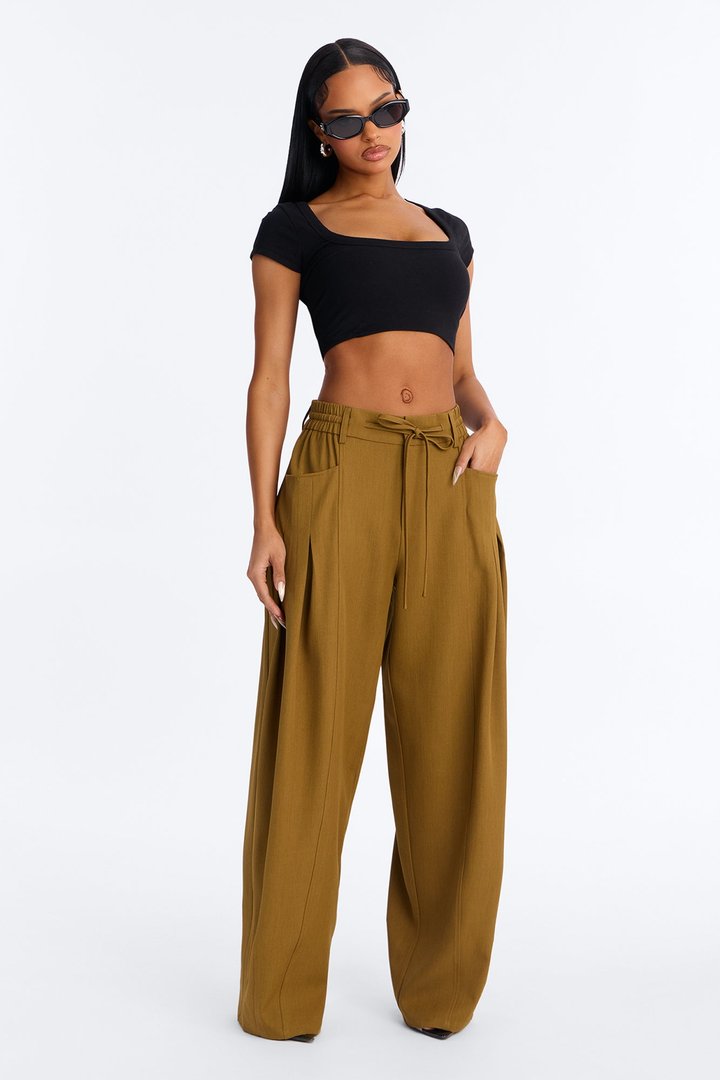 Always Easy Tie Waist Wide Leg Trouser - Olive
