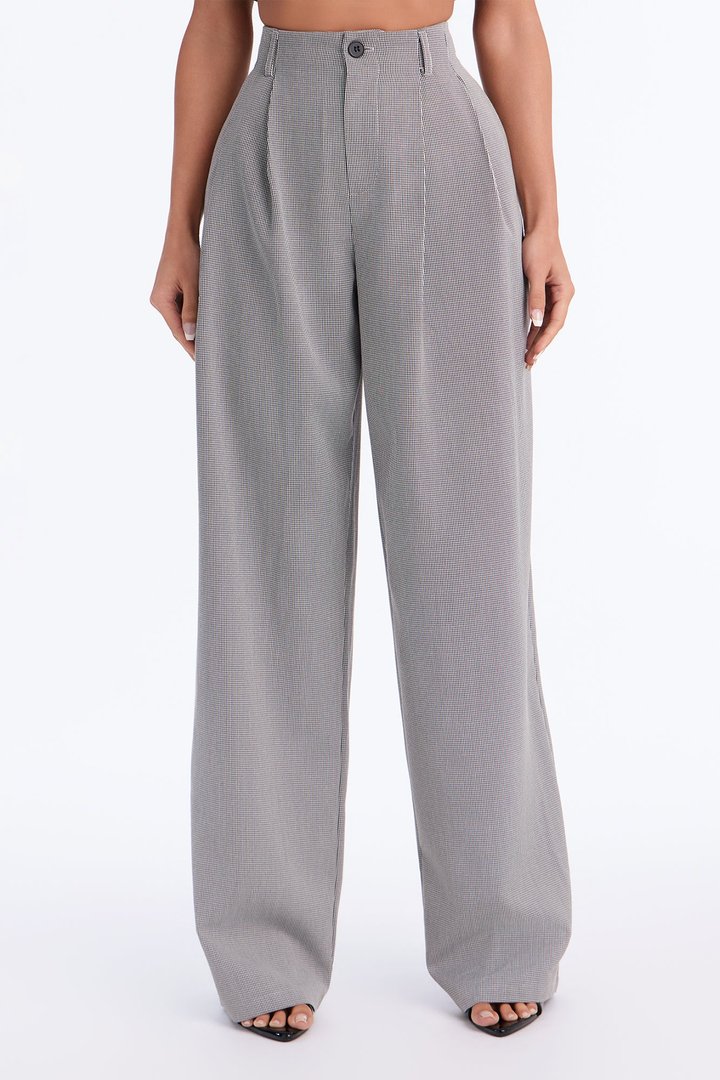 Alexis Straight Leg Pleated Houndstooth Trouser - Black/combo