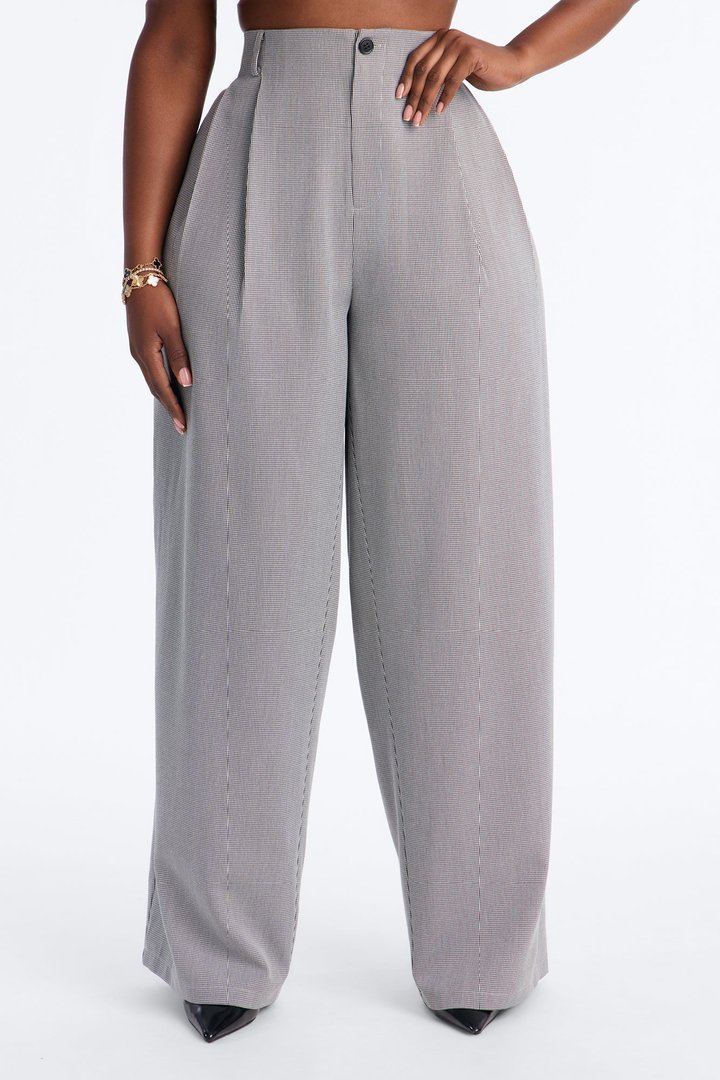 Alexis Straight Leg Pleated Houndstooth Trouser - Black/combo