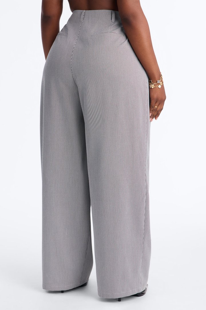 Alexis Straight Leg Pleated Houndstooth Trouser - Black/combo
