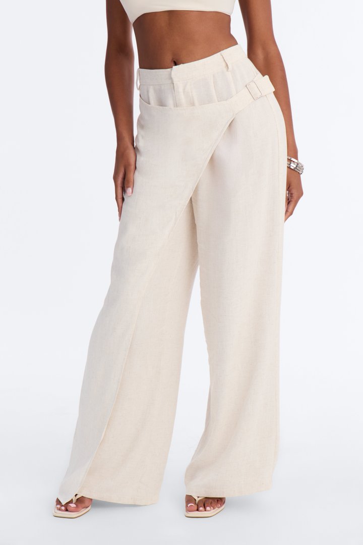 Tailored Touch Wrap Front Linen Trouser - Natural