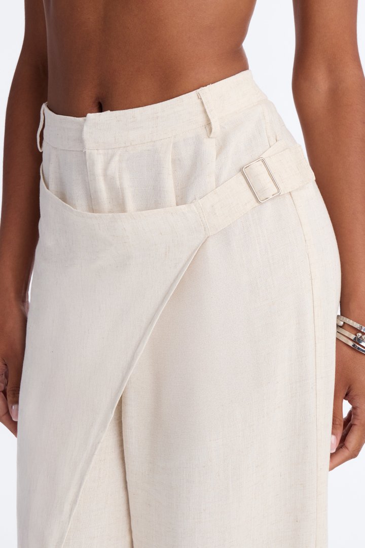 Tailored Touch Wrap Front Linen Trouser - Natural