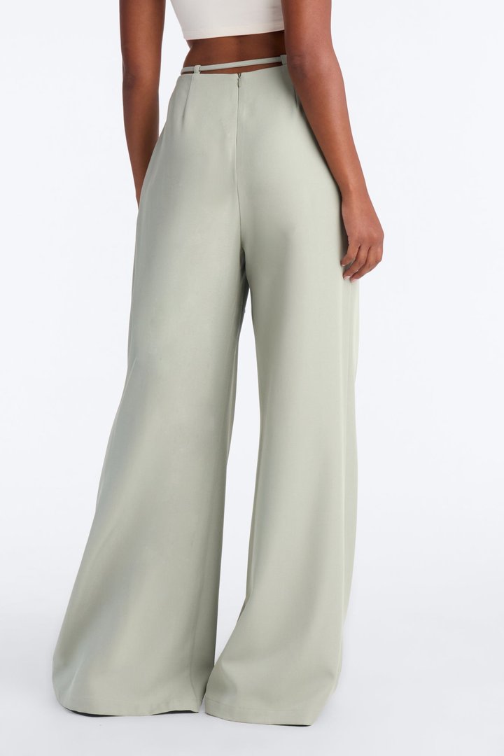 Halle High Rise Tie Waist Pleated Trouser - Sage