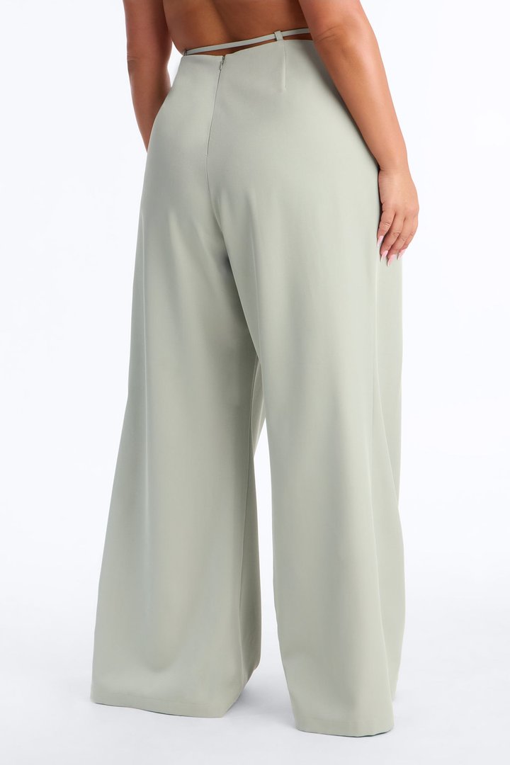 Halle High Rise Tie Waist Pleated Trouser - Sage