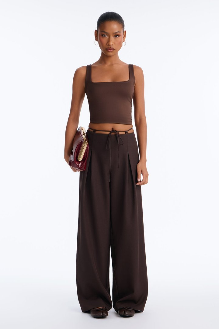 Malibu Tie Waist Wide Leg Trouser - Chocolate