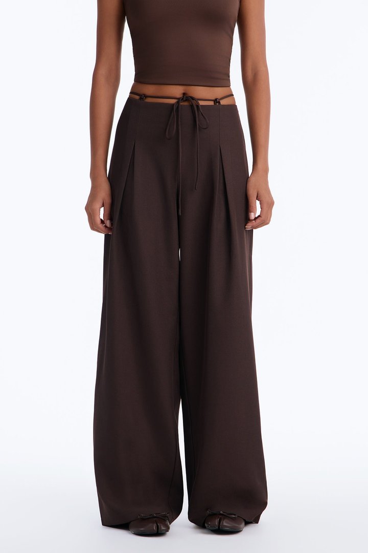 Malibu Tie Waist Wide Leg Trouser - Chocolate