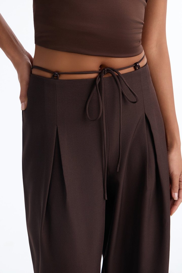 Malibu Tie Waist Wide Leg Trouser - Chocolate