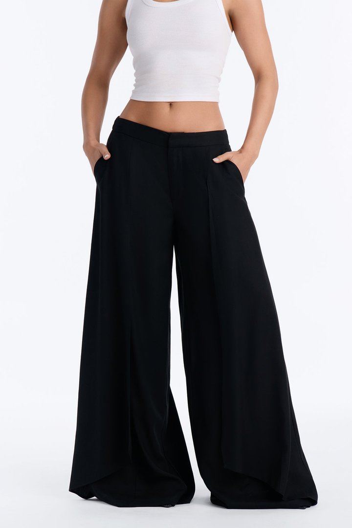 Isabella Low Rise Linen Paneled Pant - Black