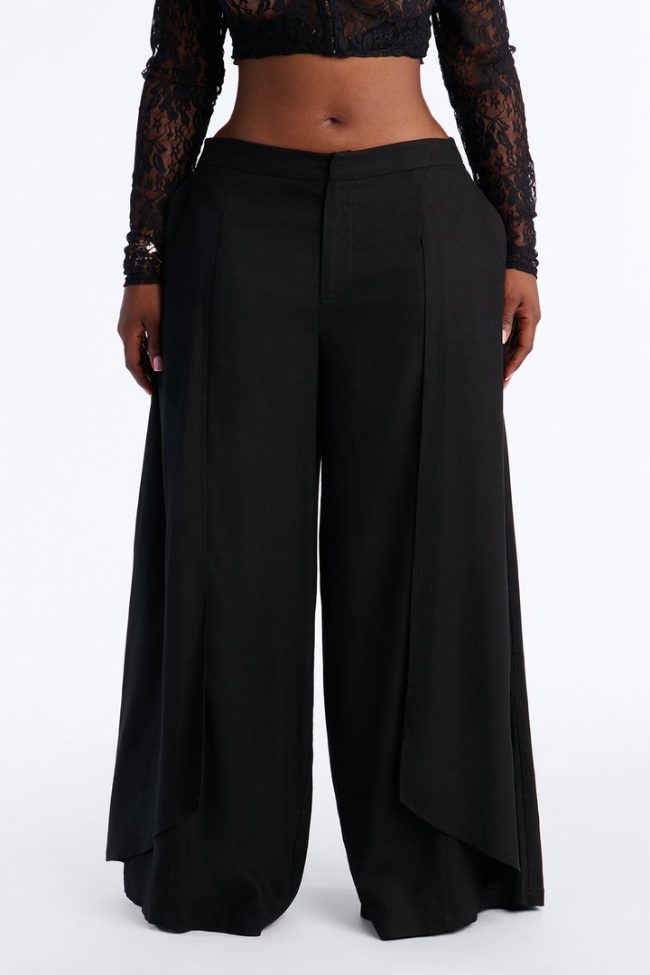 Isabella Low Rise Linen Paneled Pant - Black