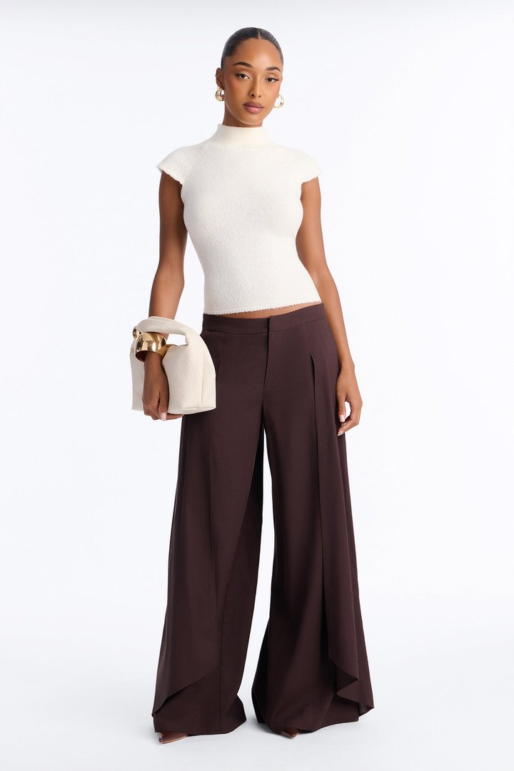 Isabella Low Rise Linen Paneled Pant - Chocolate