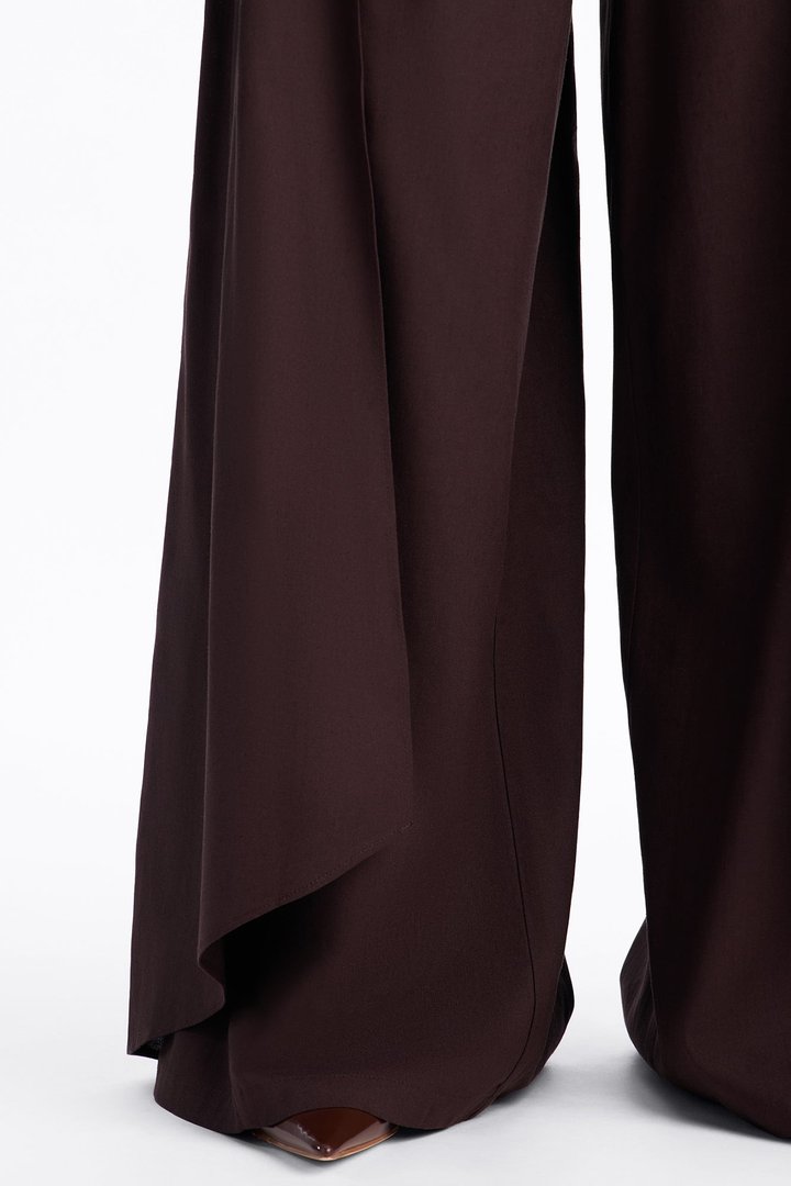 Isabella Low Rise Linen Paneled Pant - Chocolate