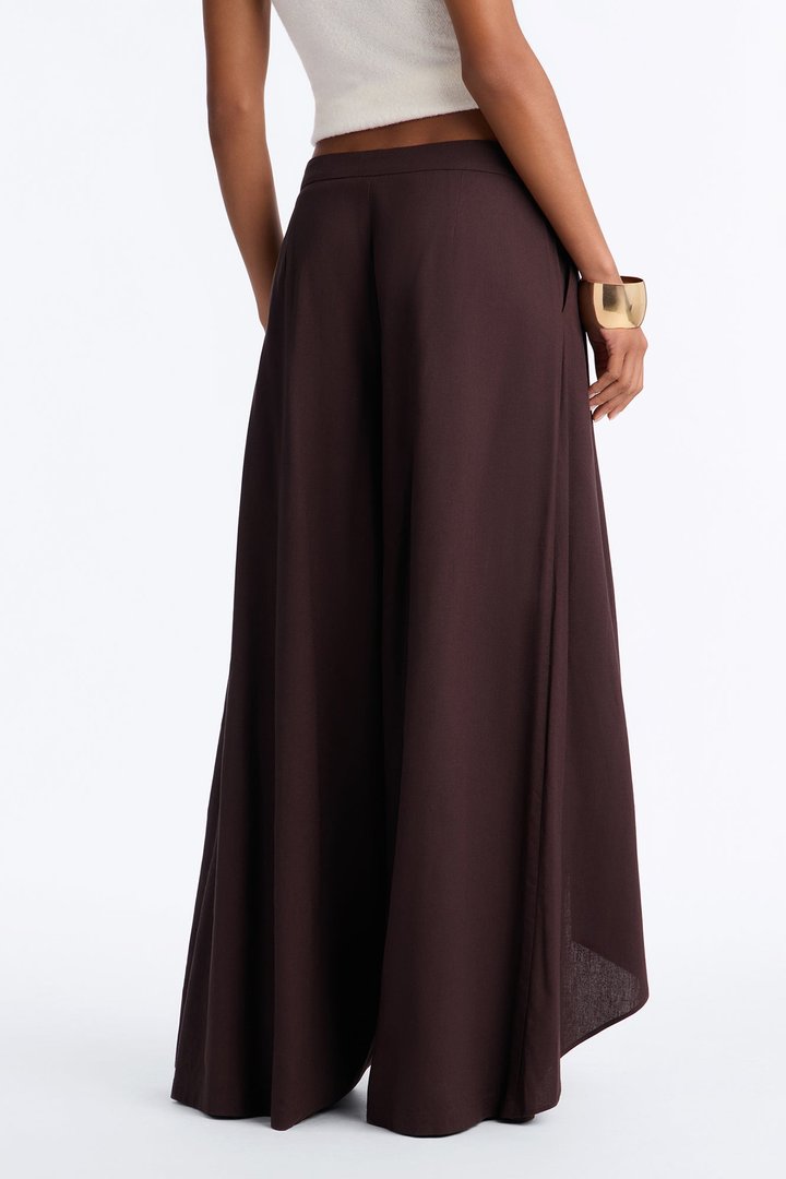 Isabella Low Rise Linen Paneled Pant - Chocolate