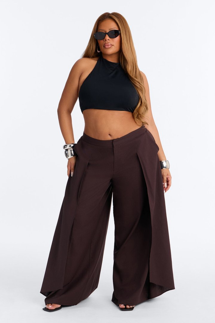 Isabella Low Rise Linen Paneled Pant - Chocolate