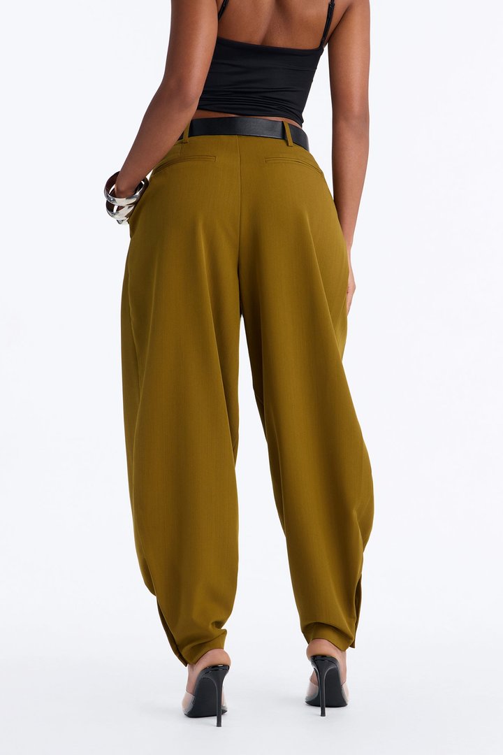Stephanie High Rise Belted Button Cuff Trouser - Olive