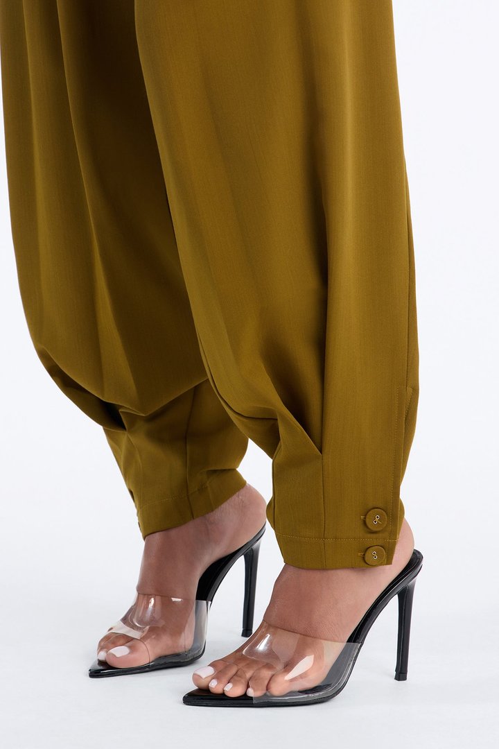 Stephanie High Rise Belted Button Cuff Trouser - Olive