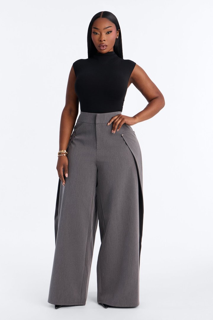 Presley Paneled Wrap Wide Leg Trouser - Charcoal
