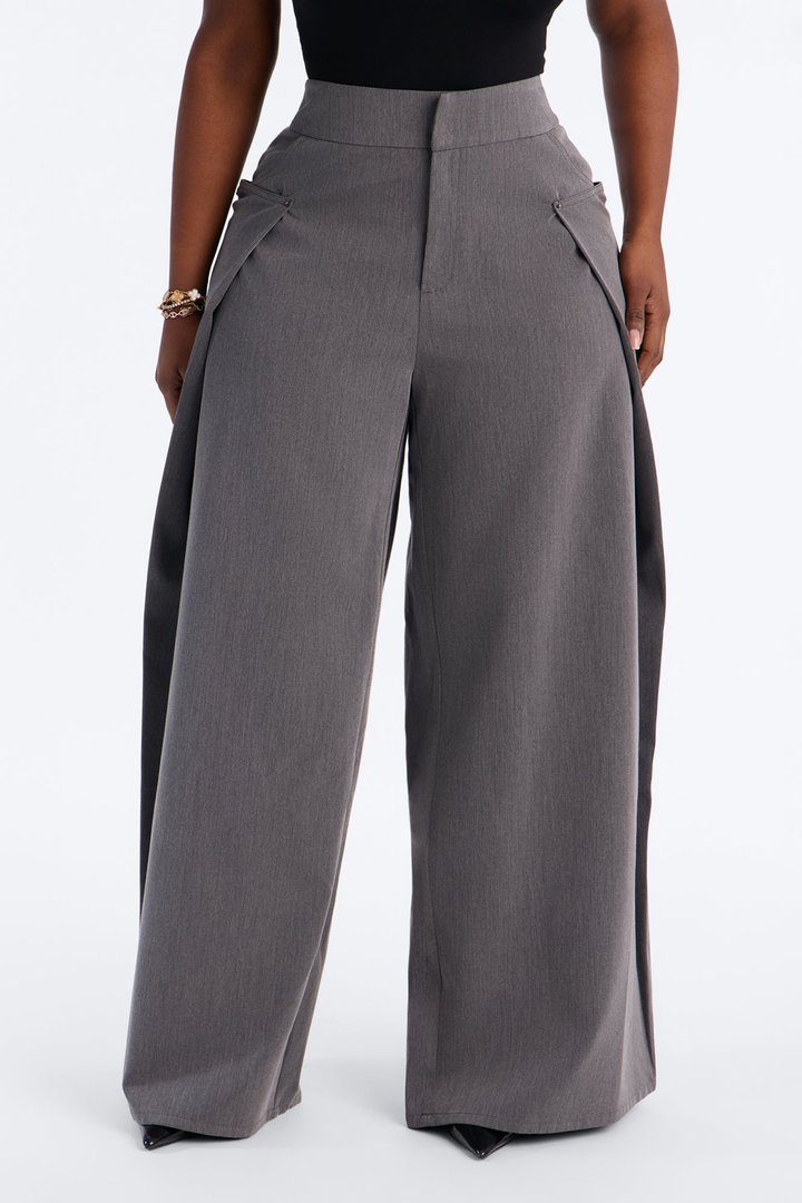 Presley Paneled Wrap Wide Leg Trouser - Charcoal