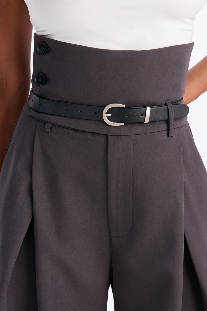 Thalia High Rise Foldover Corset Waist Belted Trouser - Charcoal