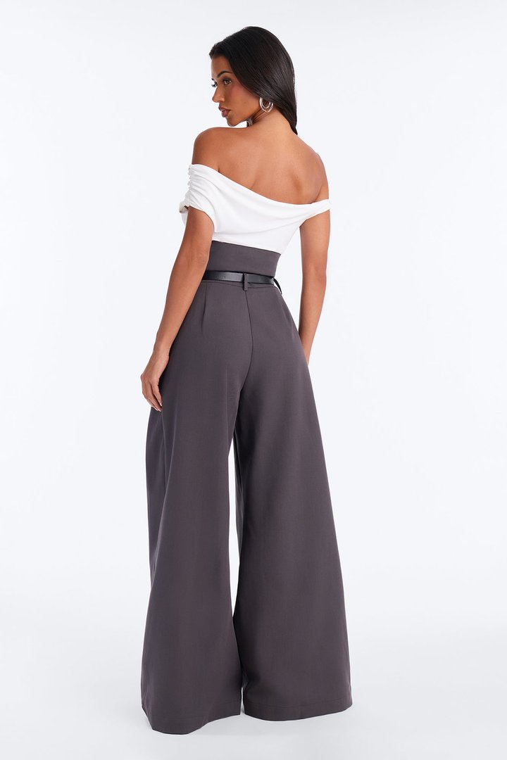 Thalia High Rise Foldover Corset Waist Belted Trouser - Charcoal