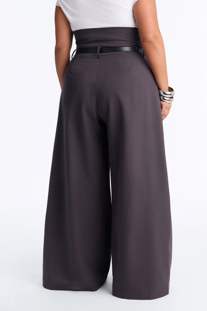 Thalia High Rise Foldover Corset Waist Belted Trouser - Charcoal