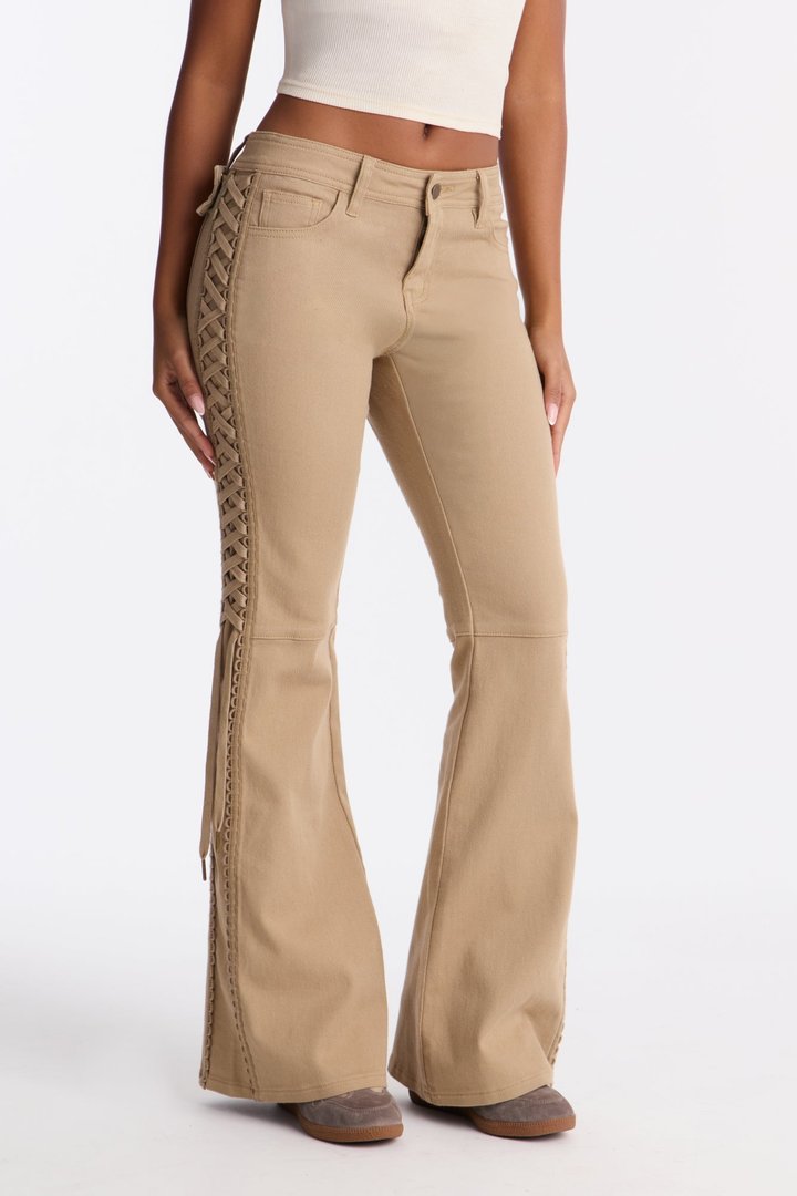 Goleta Low Rise Slim Flare Lace Up Pant - Taupe
