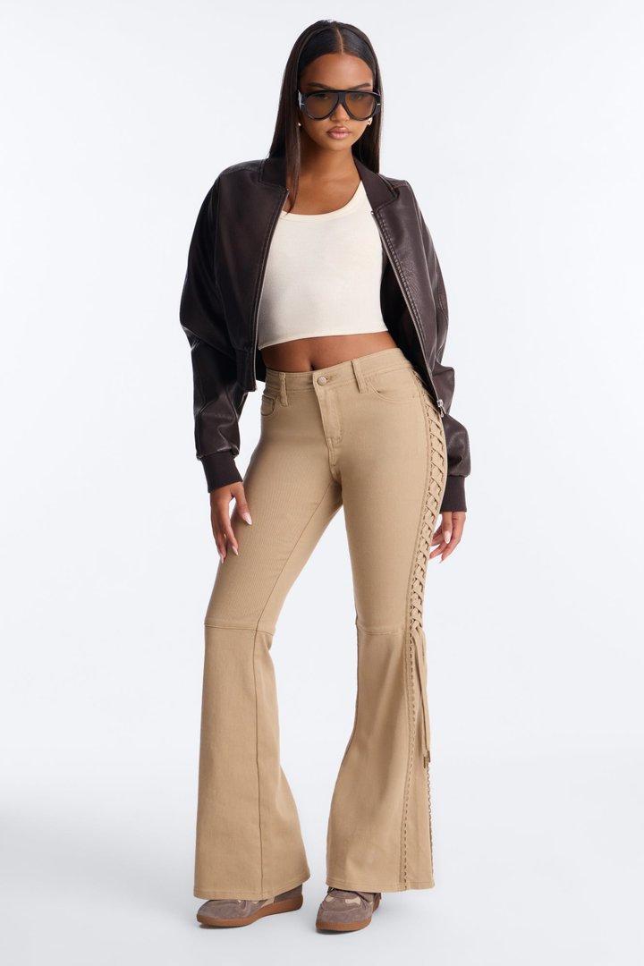 Goleta Low Rise Slim Flare Lace Up Pant - Taupe