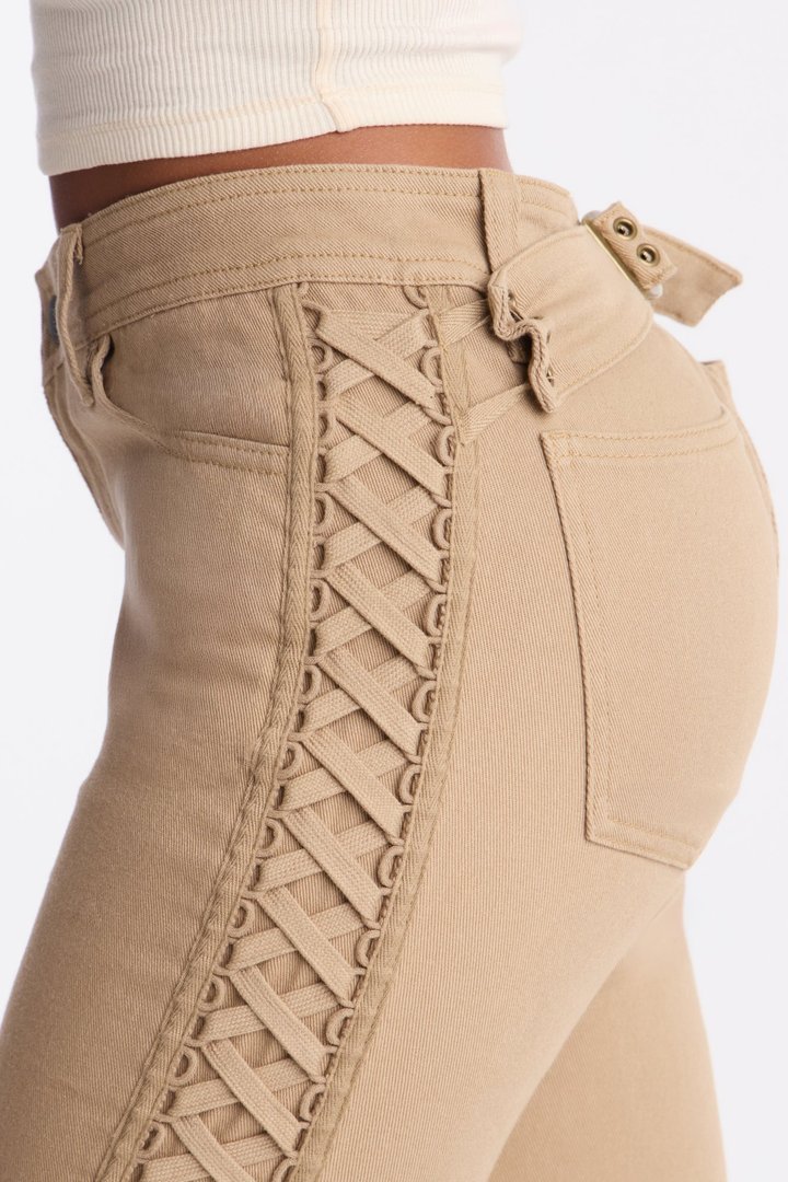 Goleta Low Rise Slim Flare Lace Up Pant - Taupe