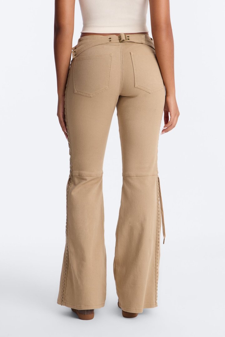 Goleta Low Rise Slim Flare Lace Up Pant - Taupe