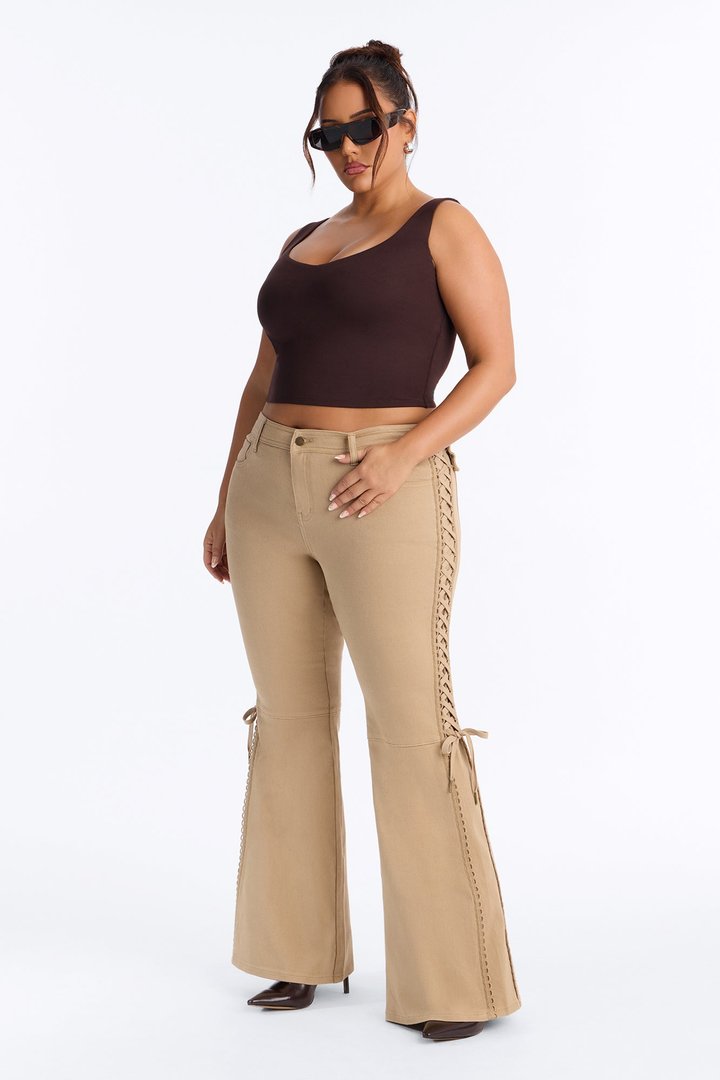 Goleta Low Rise Slim Flare Lace Up Pant - Taupe