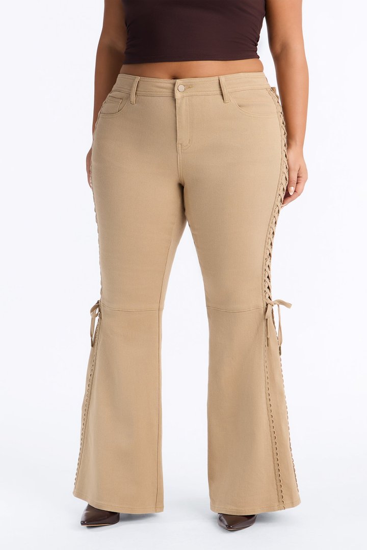 Goleta Low Rise Slim Flare Lace Up Pant - Taupe