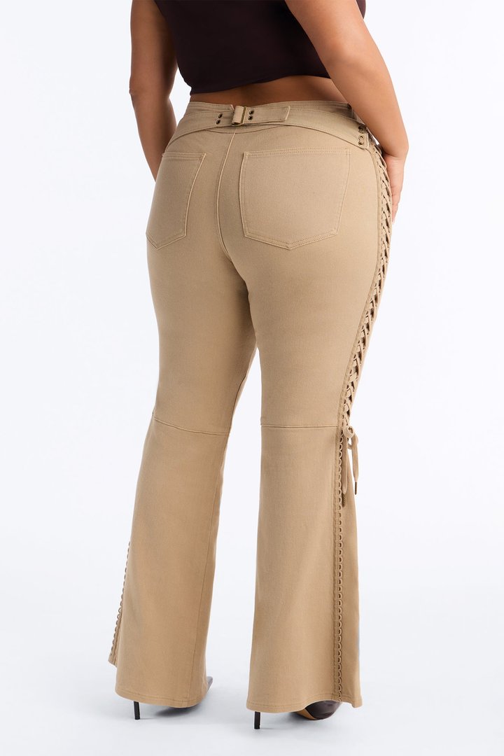 Goleta Low Rise Slim Flare Lace Up Pant - Taupe