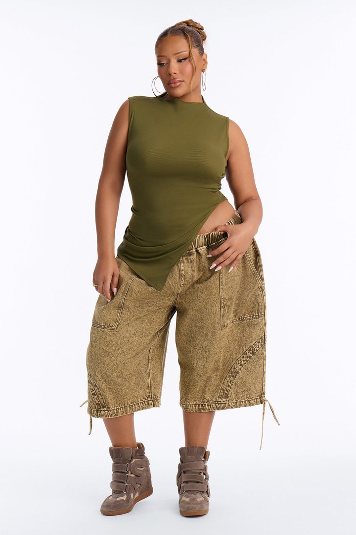 Alicia Washed Twill Bermuda Short - Olive