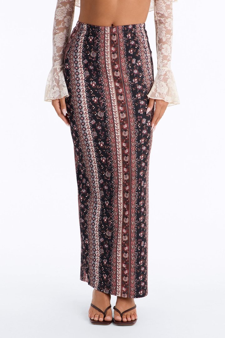 Sweeter Dreams Floral Maxi Skirt - Brown/combo