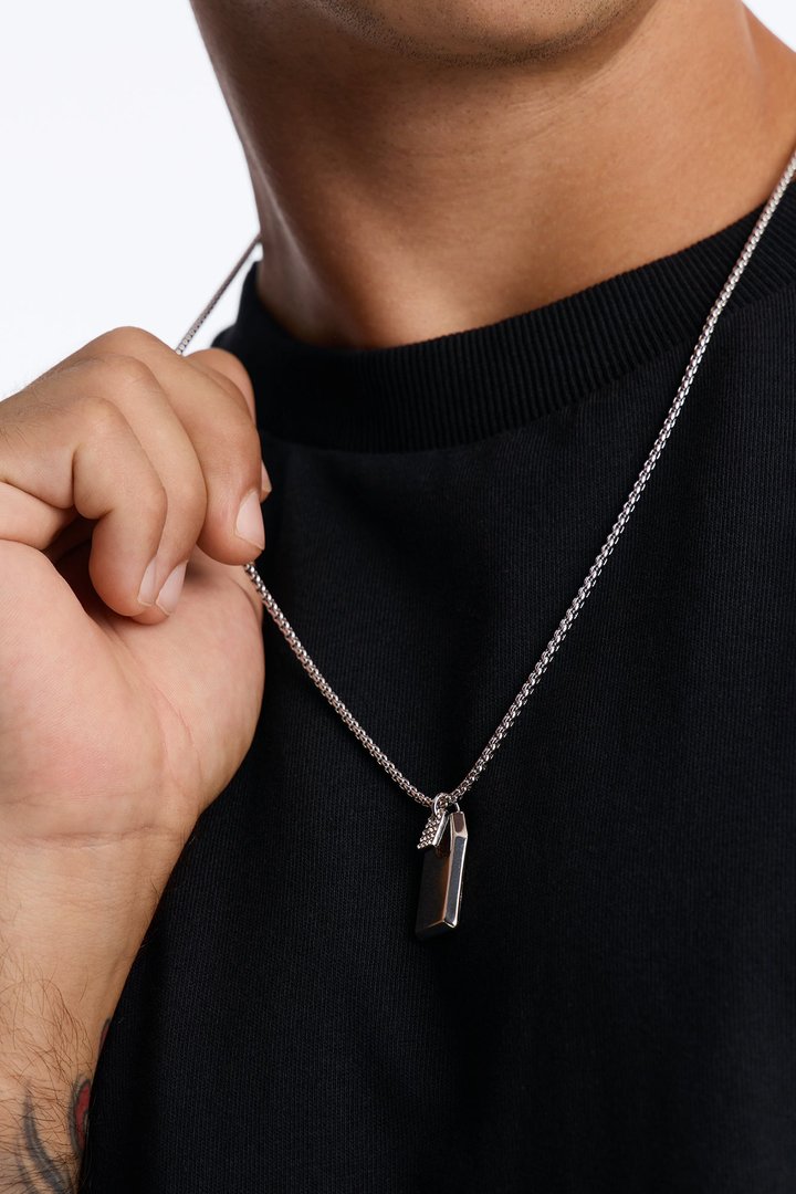 Multi Pendant Round Box Chain Necklace - Silver