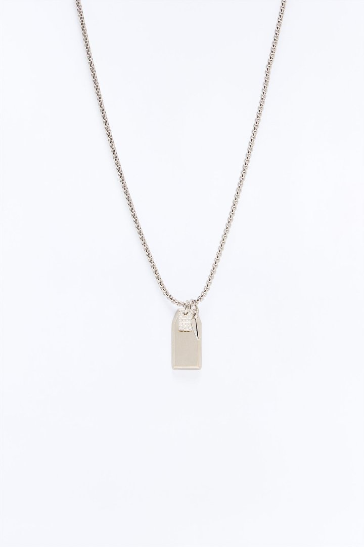 Multi Pendant Round Box Chain Necklace - Silver
